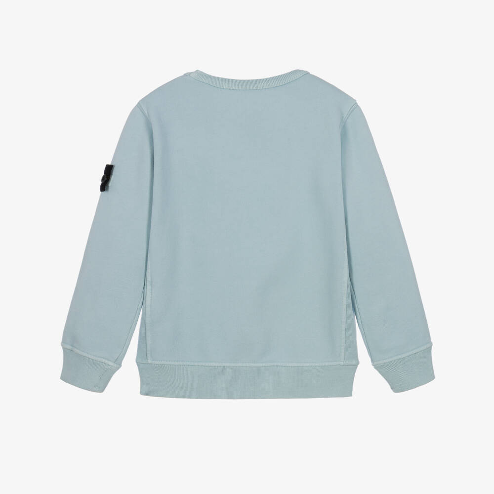 Stone Island Junior-Boys Blue Organic Cotton Crew Neck Sweatshirt | Childrensalon