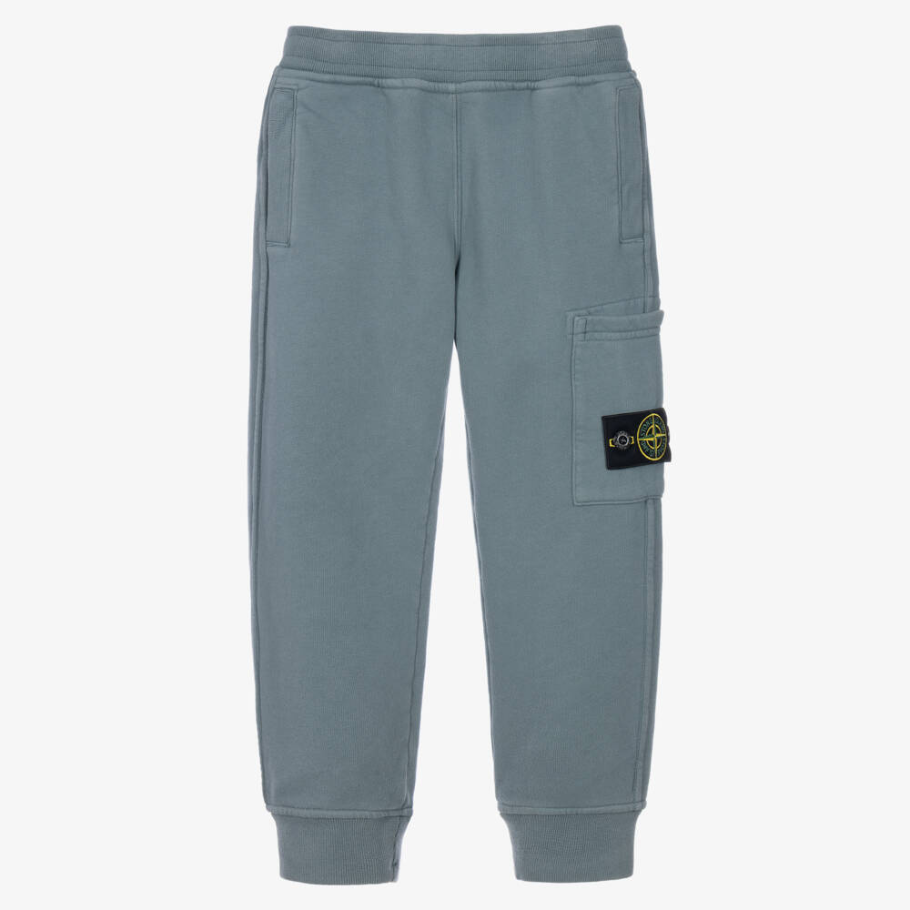 Stone Island Junior-Boys Blue Organic Cotton Joggers with Compass Badge | Childrensalon