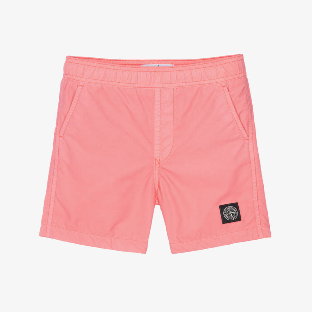 Stone Island Junior-Boys Coral Pink Swim Shorts with Compass Logo Badge | Childrensalon