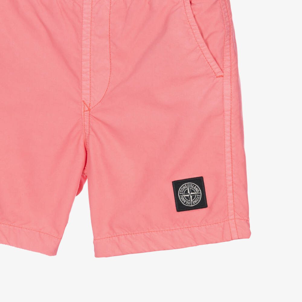 Stone Island Junior-Boys Coral Pink Swim Shorts with Compass Logo Badge | Childrensalon