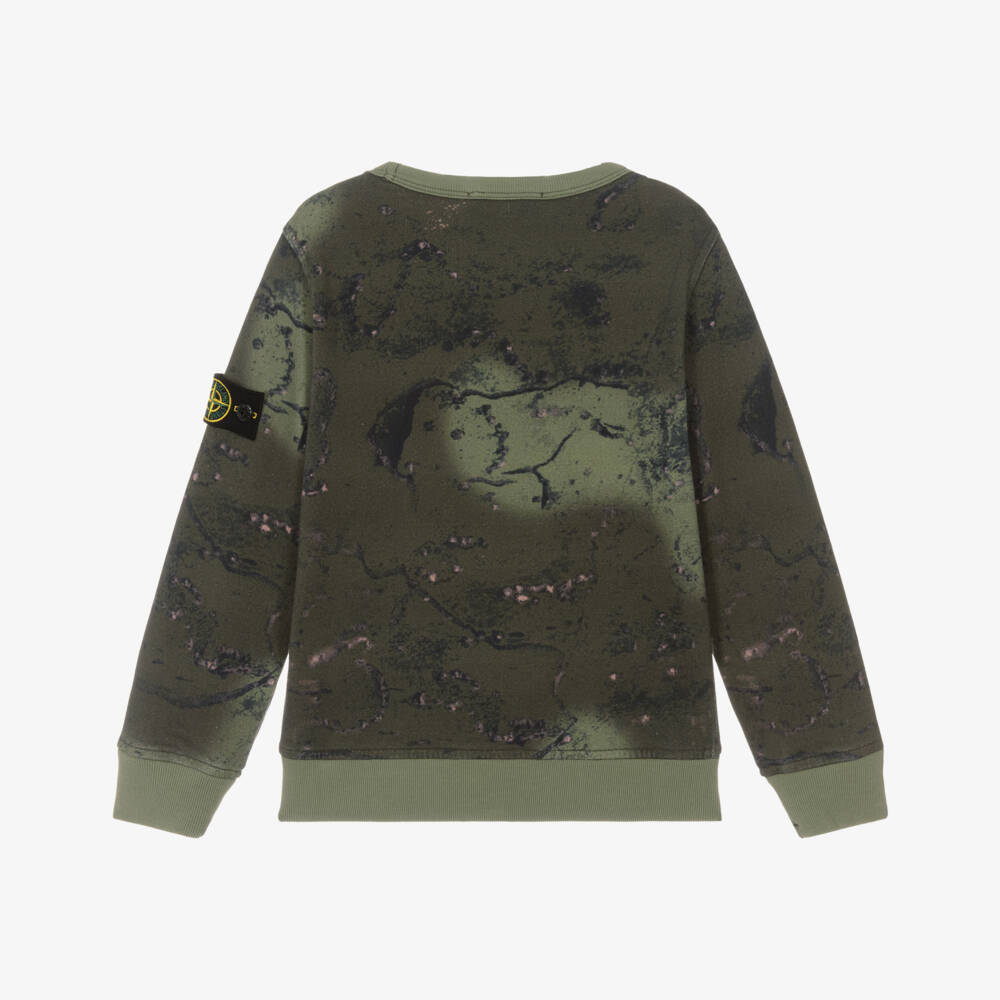 Stone Island Junior-Boys Dark Khaki Green Camouflage Print Sweatshirt | Childrensalon