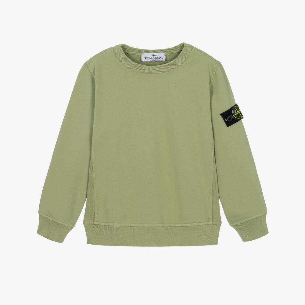 Stone Island Junior-Boys Green Crew Neck Sweatshirt in Organic Cotton | Childrensalon