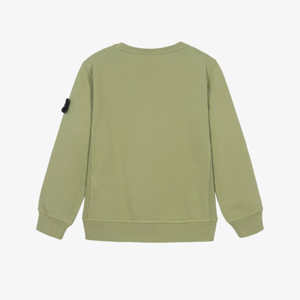 Stone Island Junior-Boys Green Crew Neck Sweatshirt in Organic Cotton | Childrensalon
