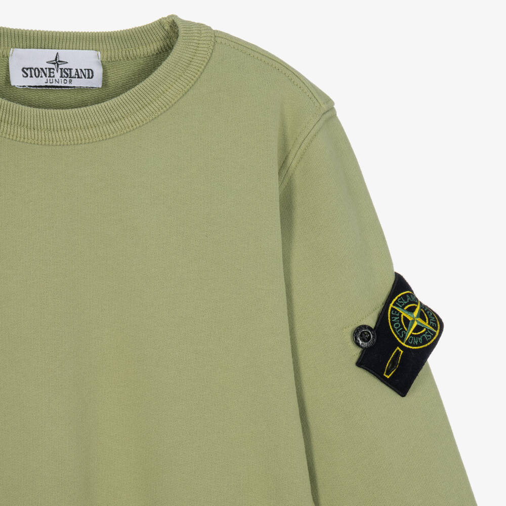 Stone Island Junior-Boys Green Crew Neck Sweatshirt in Organic Cotton | Childrensalon