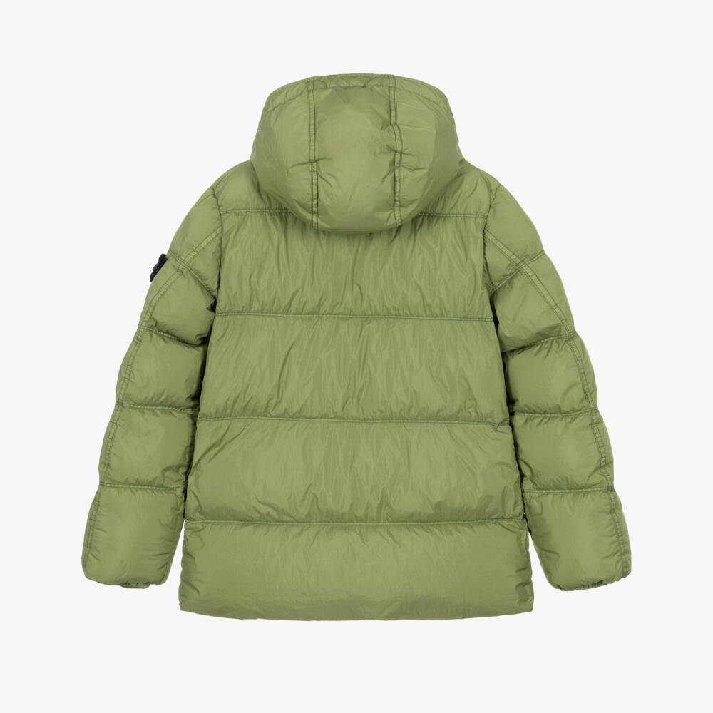 Stone Island Junior-Boys Green Down Padded Puffer Jacket with Hood | Childrensalon