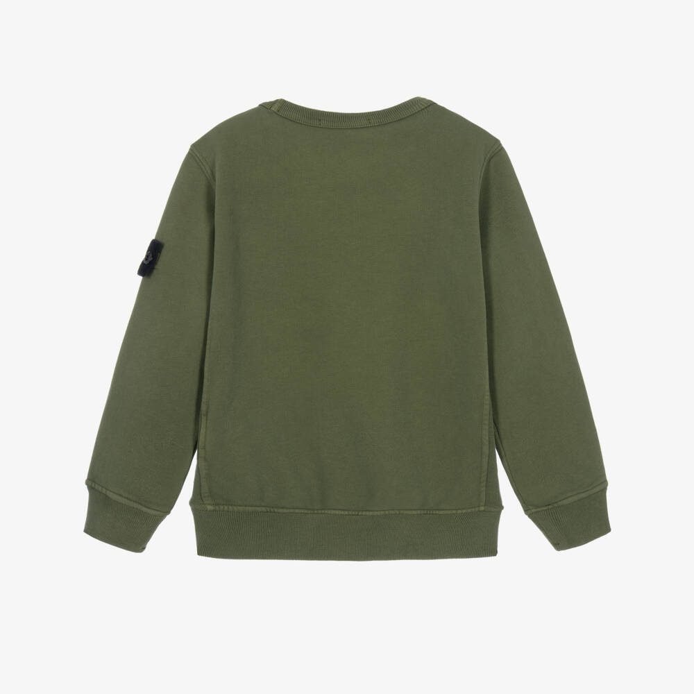 Stone Island Junior-Boys Green Organic Cotton Crew Neck Sweatshirt | Childrensalon