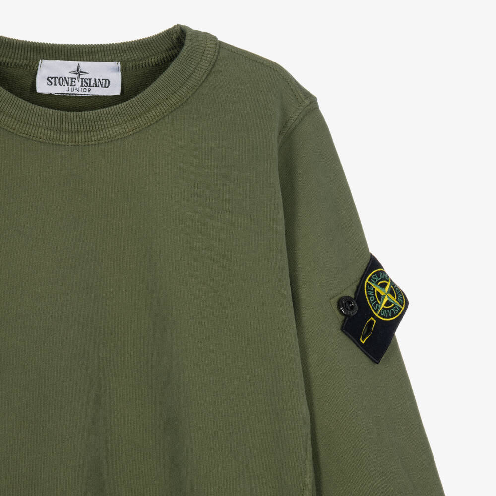 Stone Island Junior-Boys Green Organic Cotton Crew Neck Sweatshirt | Childrensalon