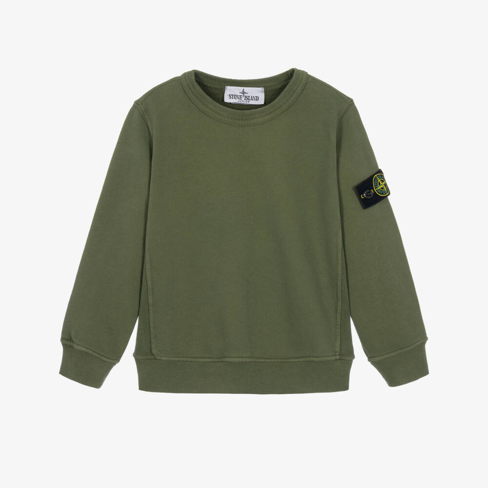 Stone Island Junior-Boys Green Organic Cotton Crew Neck Sweatshirt | Childrensalon