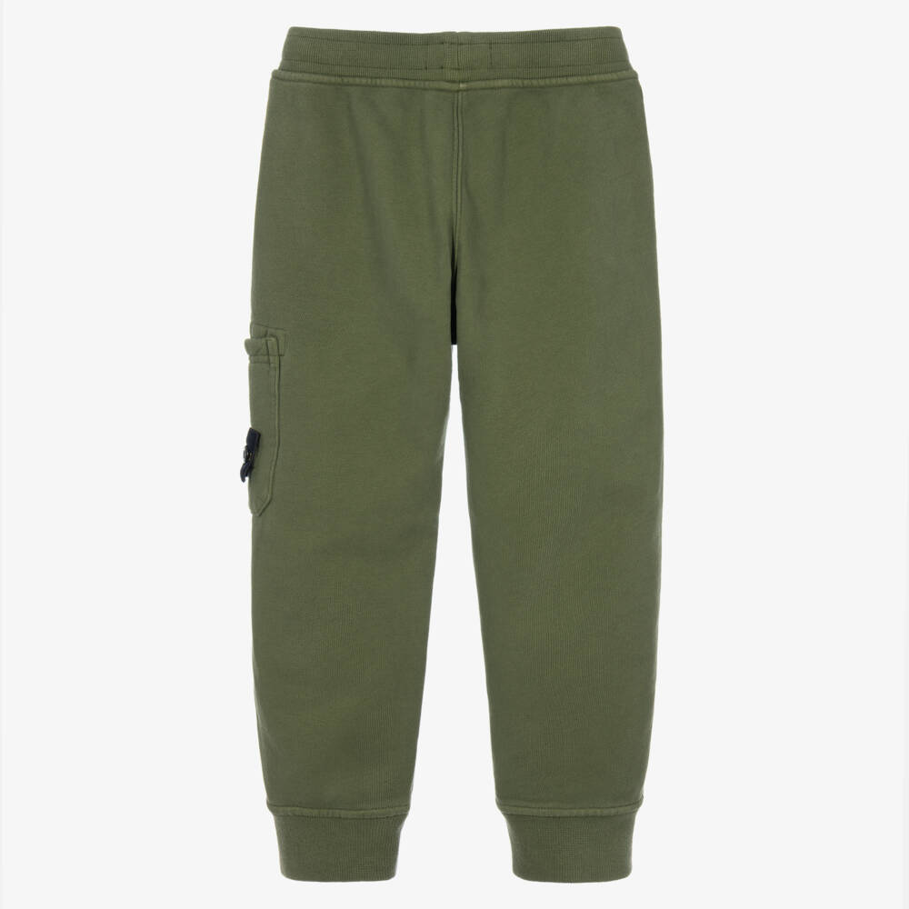 Stone Island Junior-Boys Green Organic Cotton Joggers with Compass Badge | Childrensalon