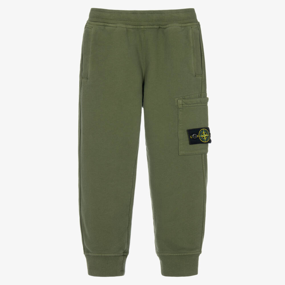 Stone Island Junior-Boys Green Organic Cotton Joggers with Compass Badge | Childrensalon
