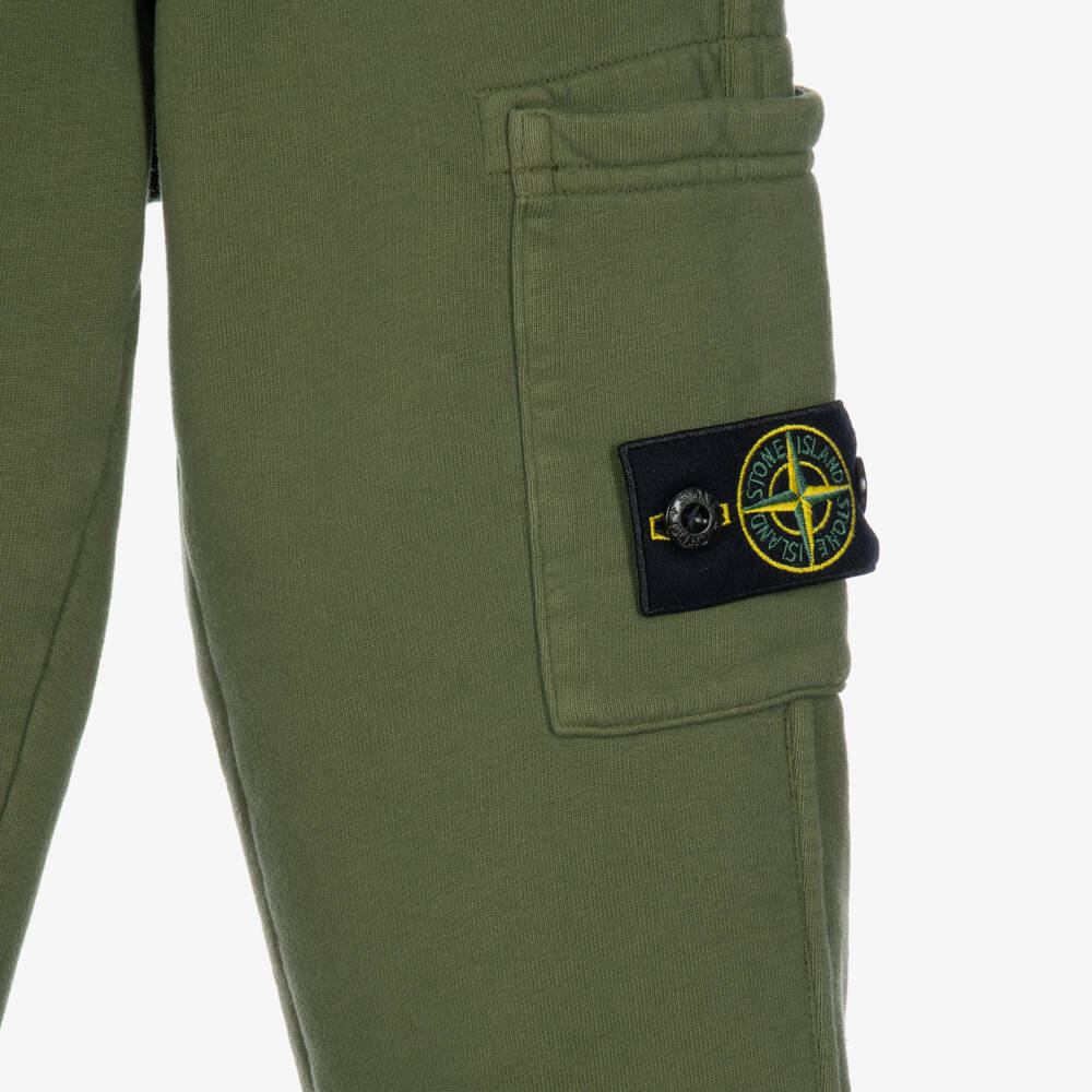Stone Island Junior-Boys Green Organic Cotton Joggers with Compass Badge | Childrensalon