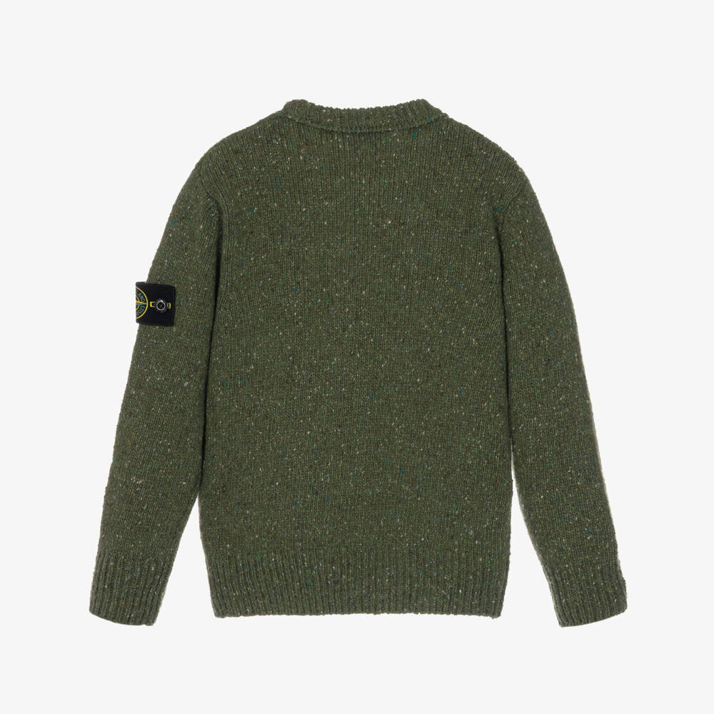 Stone Island Junior-Boys Green Wool Mix Sweater with Compass Badge | Childrensalon