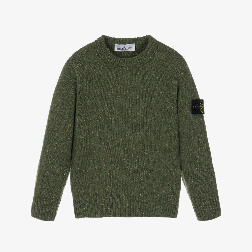 Stone Island Junior-Boys Green Wool Mix Sweater with Compass Badge | Childrensalon