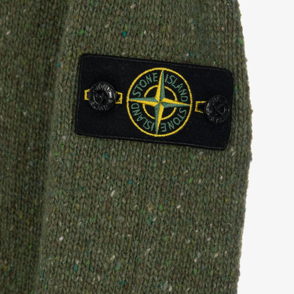 Stone Island Junior-Boys Green Wool Mix Sweater with Compass Badge | Childrensalon