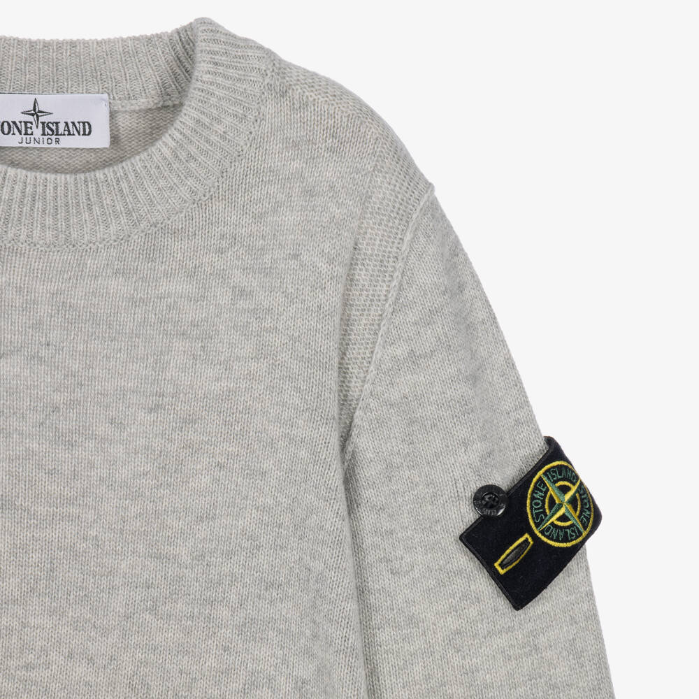 Stone Island Junior-Boys Grey Knitted Compass Sweater | Childrensalon