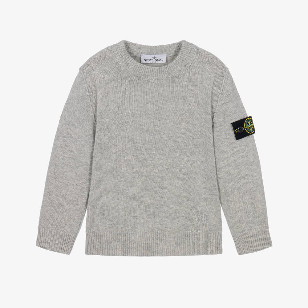 Stone Island Junior-Boys Grey Knitted Compass Sweater | Childrensalon