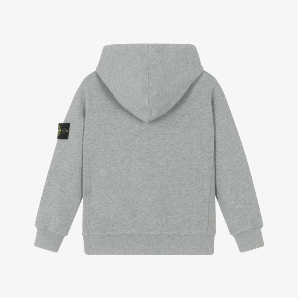 Stone Island Junior-Boys Grey Marl Cotton Hoodie with Logo Badge | Childrensalon