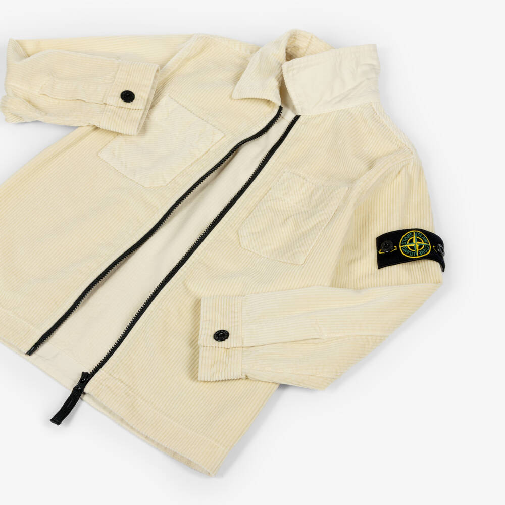 Stone Island Junior-Boys Ivory Corduroy Zip-Up Overshirt | Childrensalon