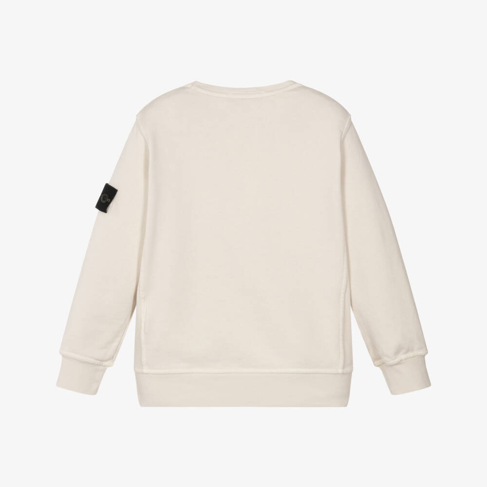 Stone Island Junior-Boys Ivory Cotton Sweatshirt with Signature Logo Badge | Childrensalon
