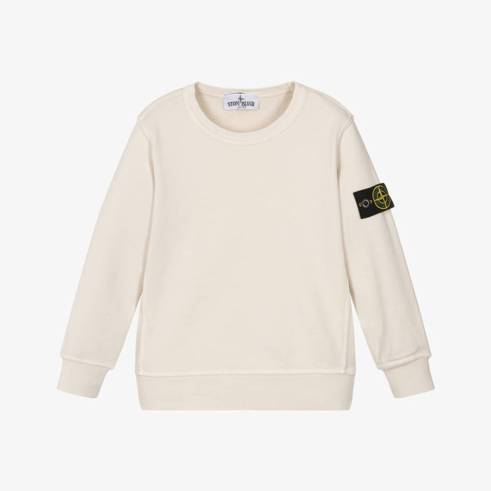 Stone Island Junior-Boys Ivory Cotton Sweatshirt with Signature Logo Badge | Childrensalon