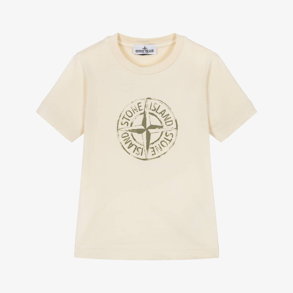 Stone Island Junior-Boys Ivory Cotton T-Shirt with Compass Graphic | Childrensalon