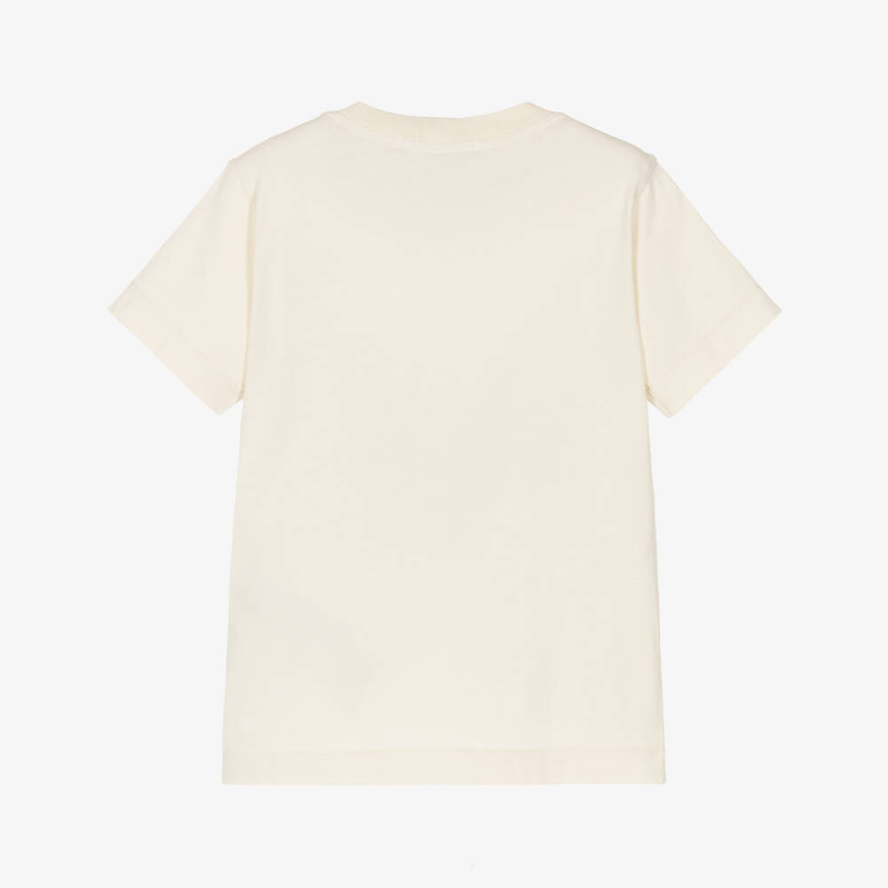 Stone Island Junior-Boys Ivory Cotton T-Shirt with Compass Logo Patch | Childrensalon