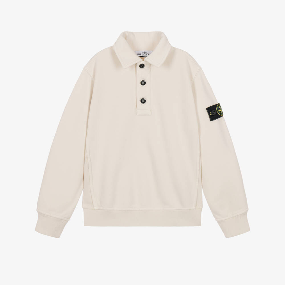 Stone Island Junior-Boys Ivory Organic Cotton Polo Sweatshirt  | Childrensalon