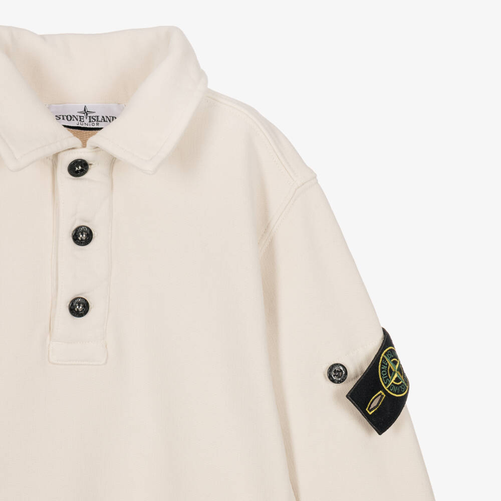 Stone Island Junior-Boys Ivory Organic Cotton Polo Sweatshirt | Childrensalon