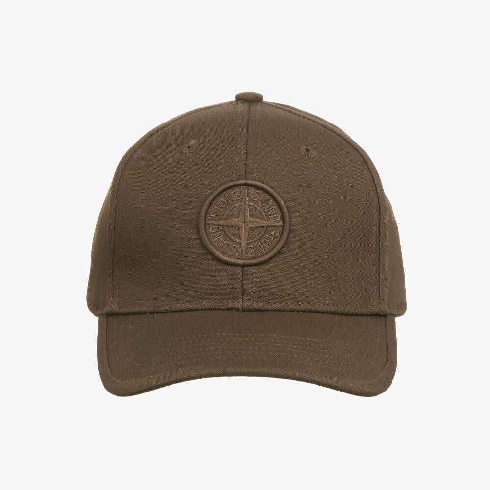 Stone Island Junior-Boys Khaki Green Canvas Baseball Cap with Logo | Childrensalon