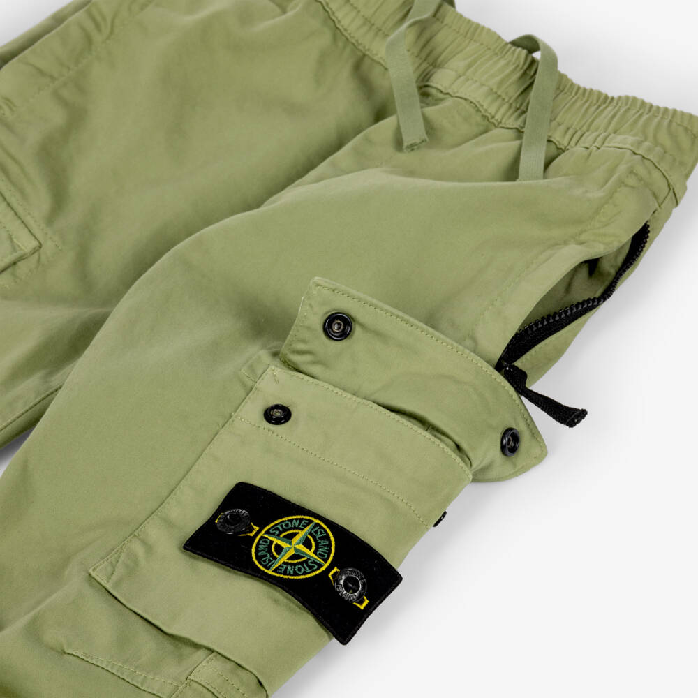 Stone Island Junior-Boys Khaki Green Cotton Cargo Trousers | Childrensalon