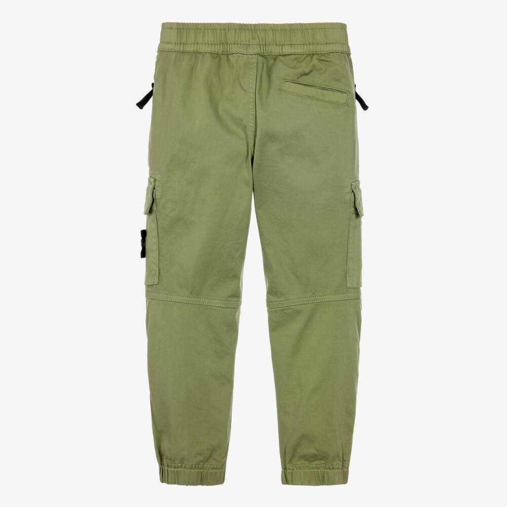 Stone Island Junior-Boys Khaki Green Cotton Cargo Trousers | Childrensalon