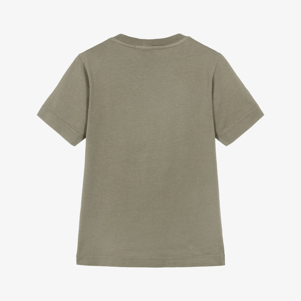 Stone Island Junior-Boys Khaki Green Cotton T-Shirt with Compass Graphic | Childrensalon