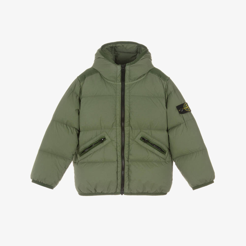 Stone Island Junior-Boys Khaki Green Down Padded Puffer Jacket with Zip Pockets | Childrensalon