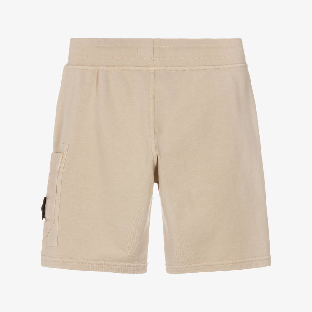 Stone Island Junior-شورت قطن جيرسي لون بيج فاتح للأولاد | Childrensalon