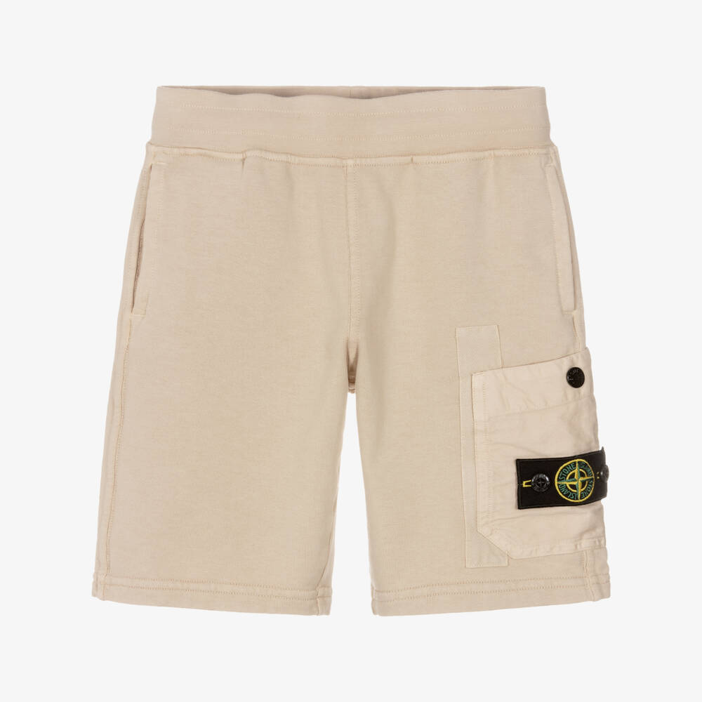 Stone Island Junior-Boys Light Beige Cotton Jersey Shorts | Childrensalon