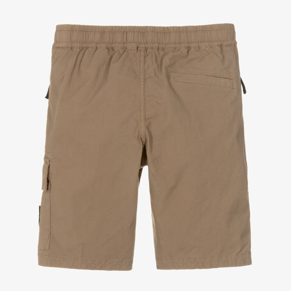 Stone Island Junior-شورت قطن بشعار البوصلة لون بني فاتح للأولاد | Childrensalon