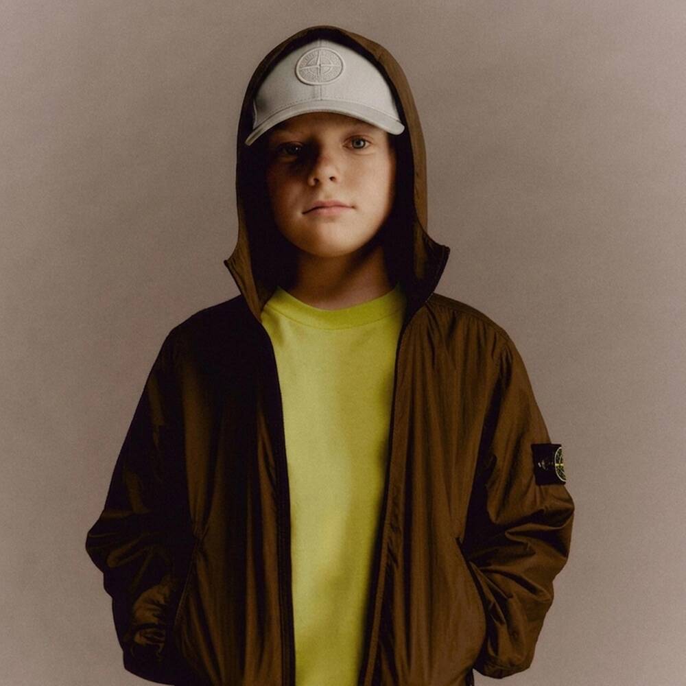 Stone Island Junior-Boys Light Grey Cotton Twill Cap with Embroidered Logo | Childrensalon