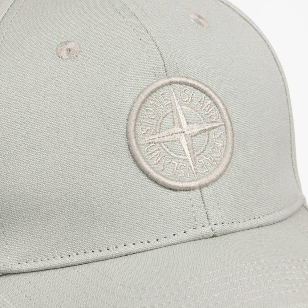 Stone Island Junior-Boys Light Grey Cotton Twill Cap with Embroidered Logo | Childrensalon