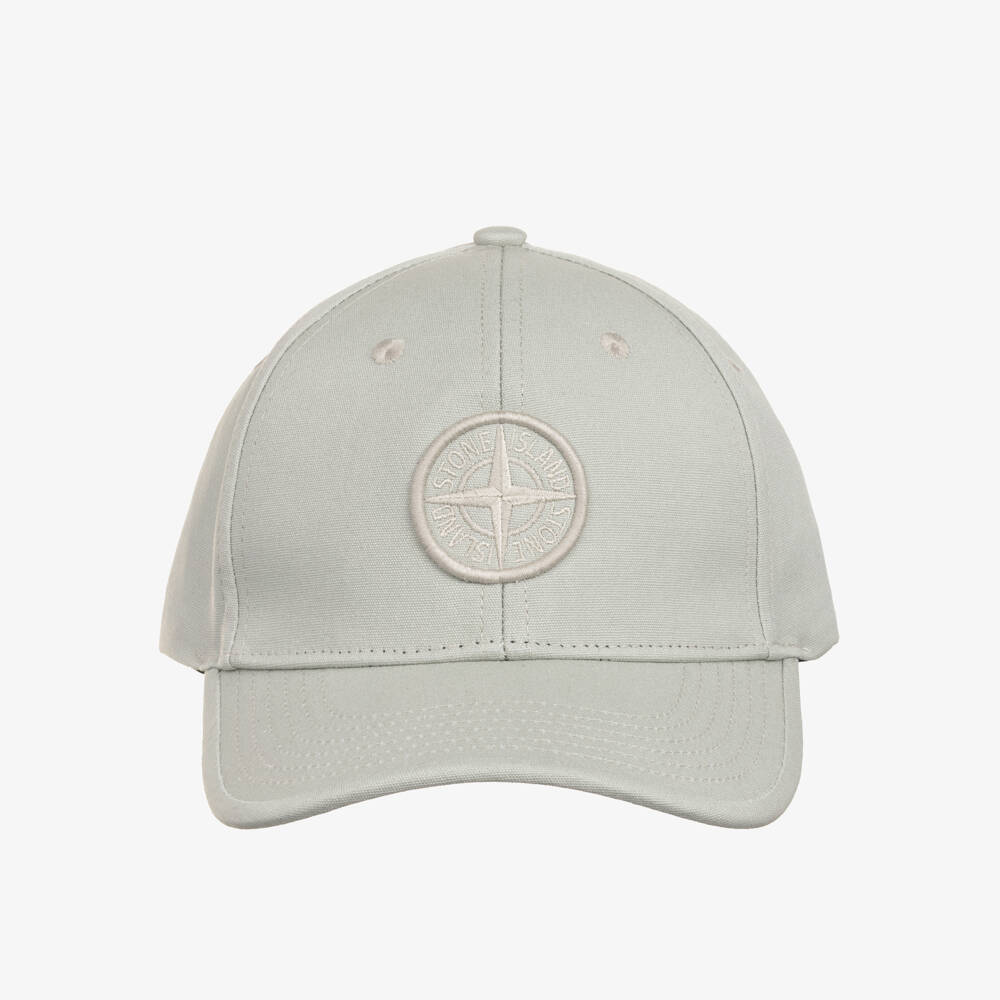 Stone Island Junior-Boys Light Grey Cotton Twill Cap with Embroidered Logo | Childrensalon