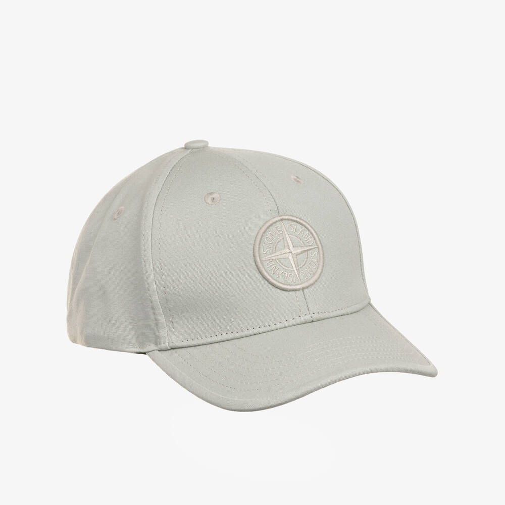 Stone Island Junior-Boys Light Grey Cotton Twill Cap with Embroidered Logo | Childrensalon