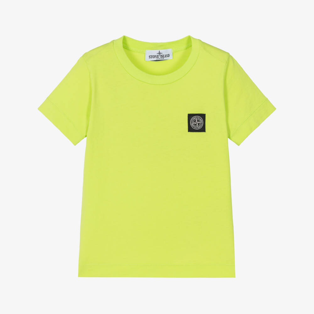 Stone Island Junior-Boys Lime Green T-Shirt with Compass Logo Patch | Childrensalon