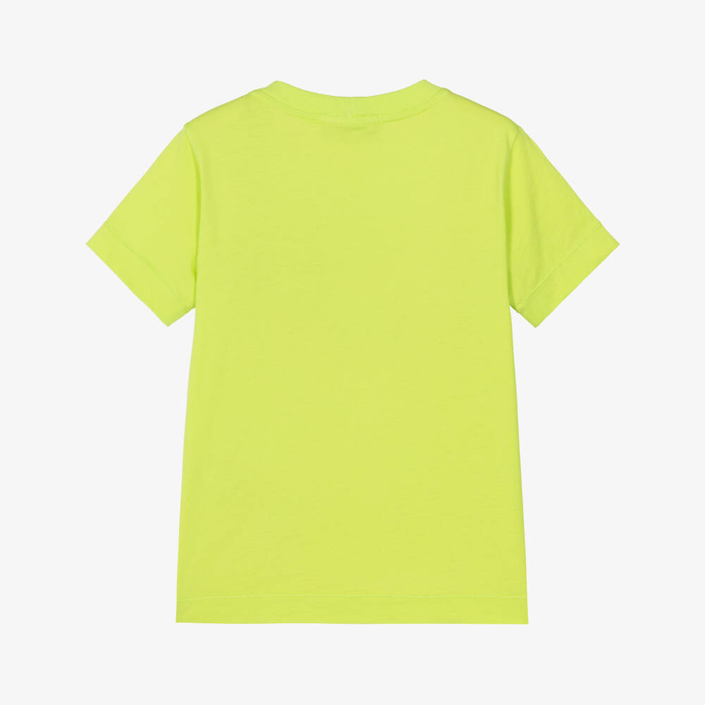Stone Island Junior-Boys Lime Green T-Shirt with Compass Logo Patch | Childrensalon