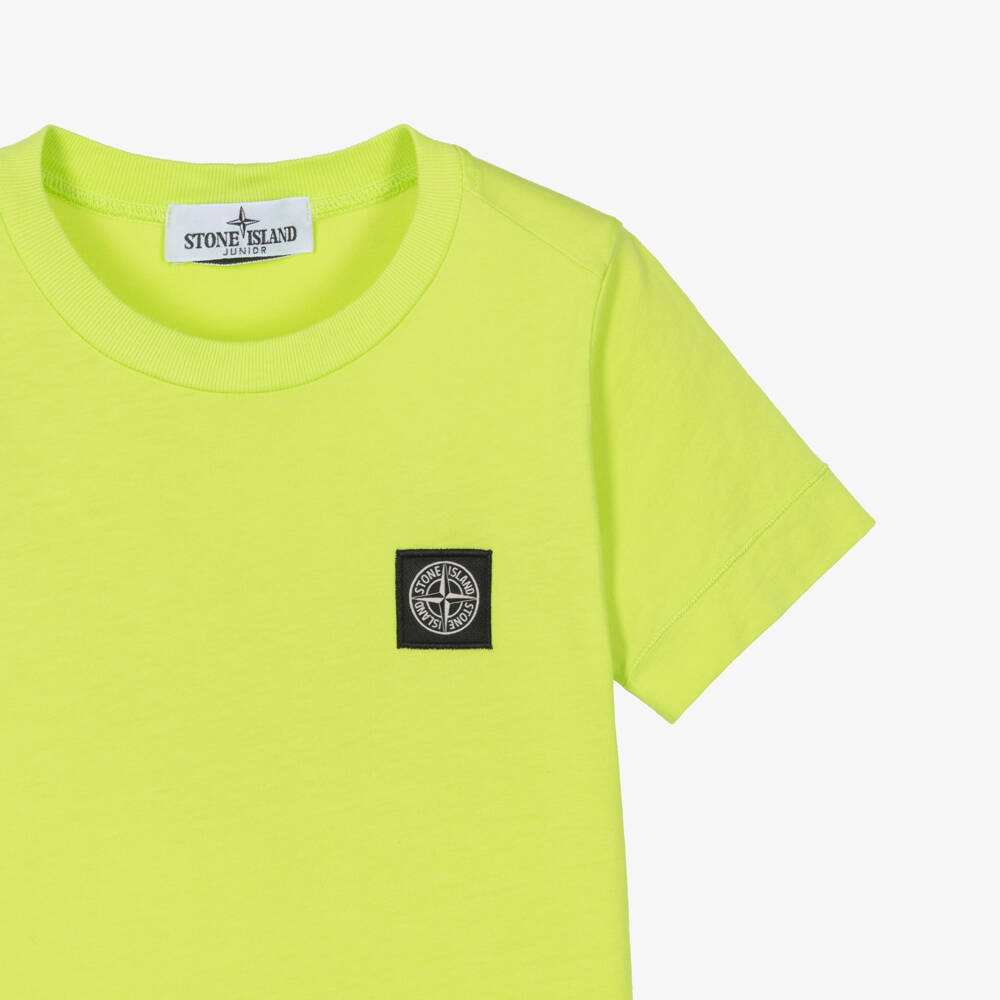 Stone Island Junior-Boys Lime Green T-Shirt with Compass Logo Patch | Childrensalon