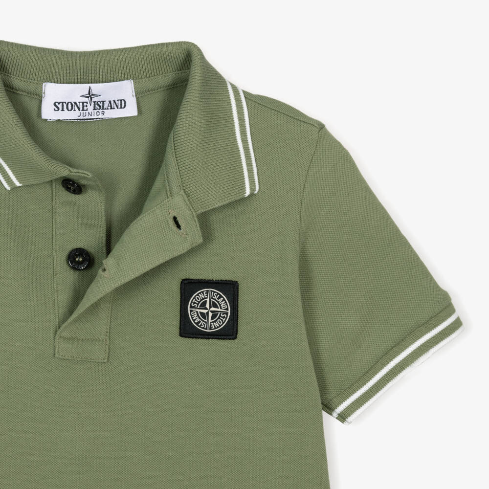 Stone Island Junior-Boys Moss Green Organic Cotton Polo Shirt | Childrensalon