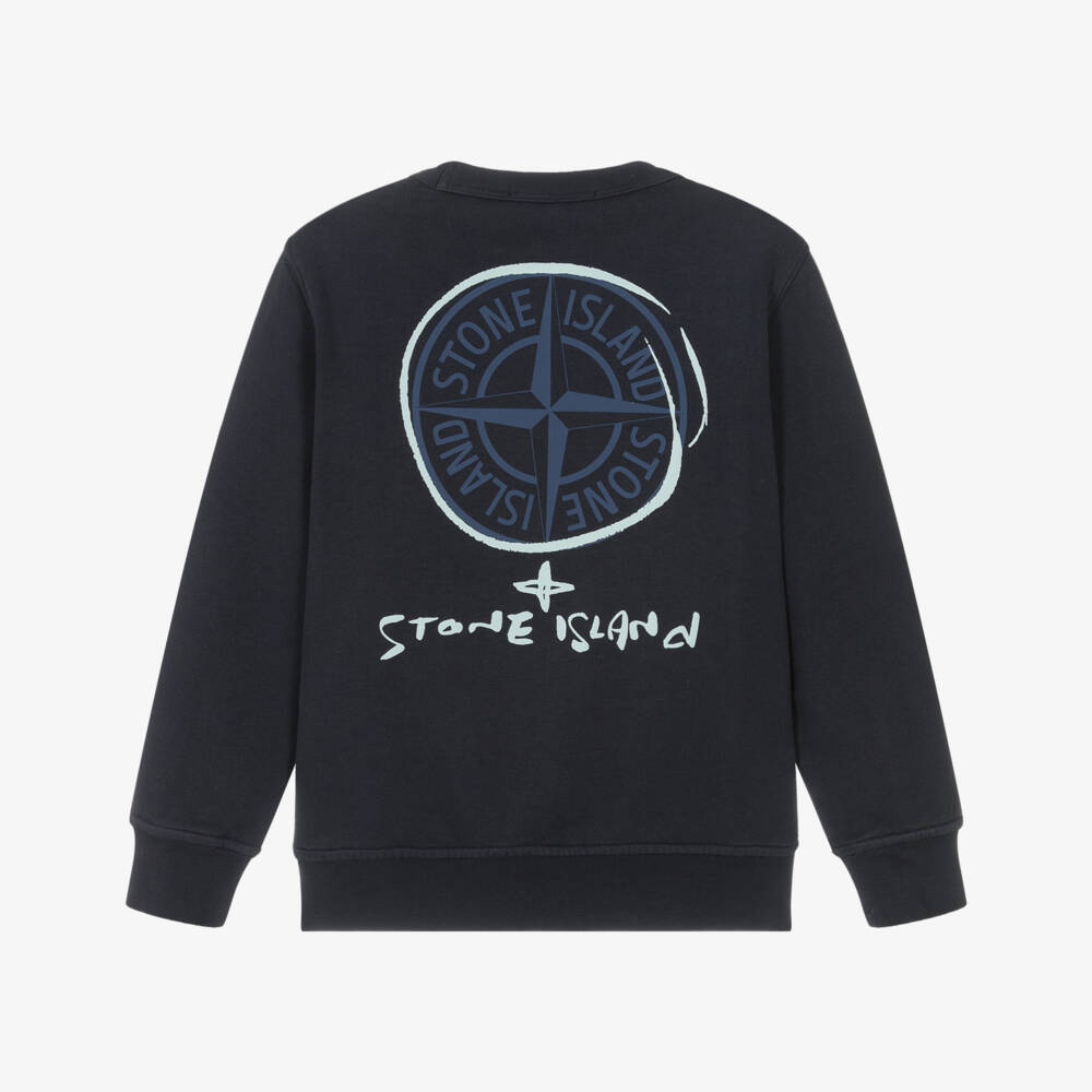 Stone Island Junior-Boys Navy Blue Cotton Compass Logo Print Sweatshirt | Childrensalon