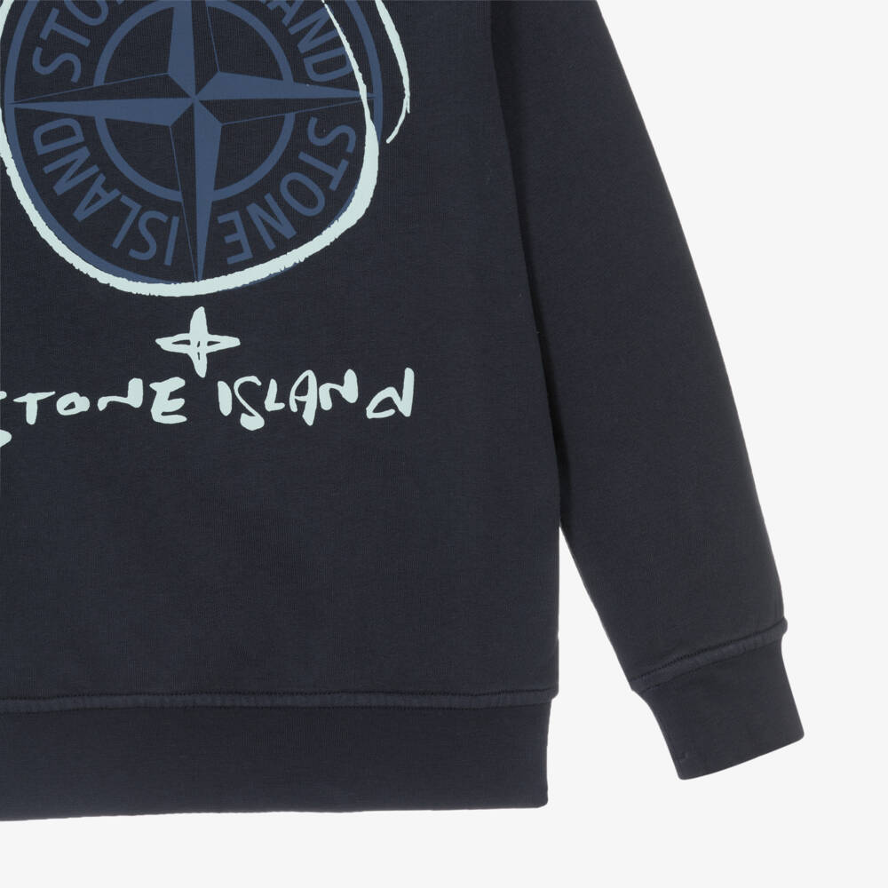 Stone Island Junior-Boys Navy Blue Cotton Compass Logo Print Sweatshirt | Childrensalon