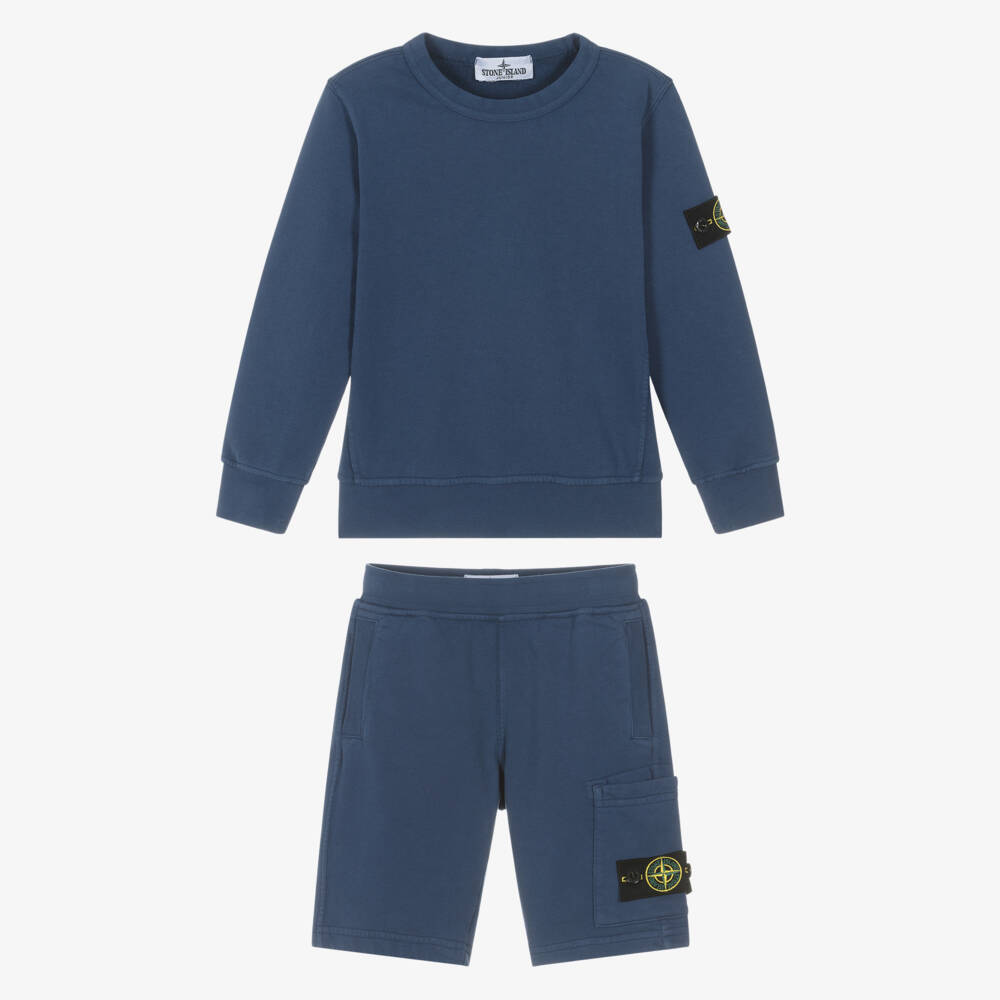 Stone Island Junior-طقم شورت قطن لون كحلي للأولاد | Childrensalon