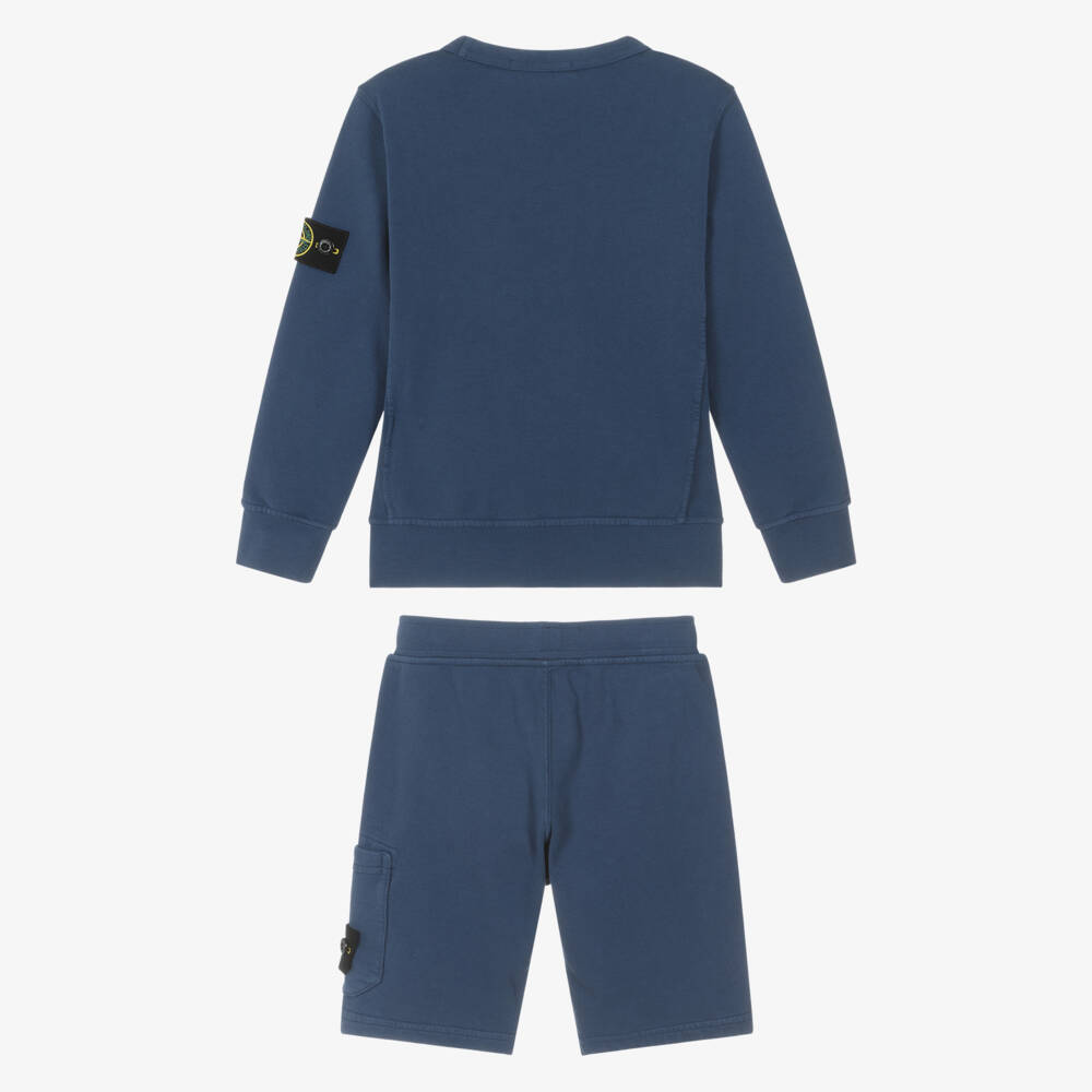 Stone Island Junior-طقم شورت قطن لون كحلي للأولاد | Childrensalon