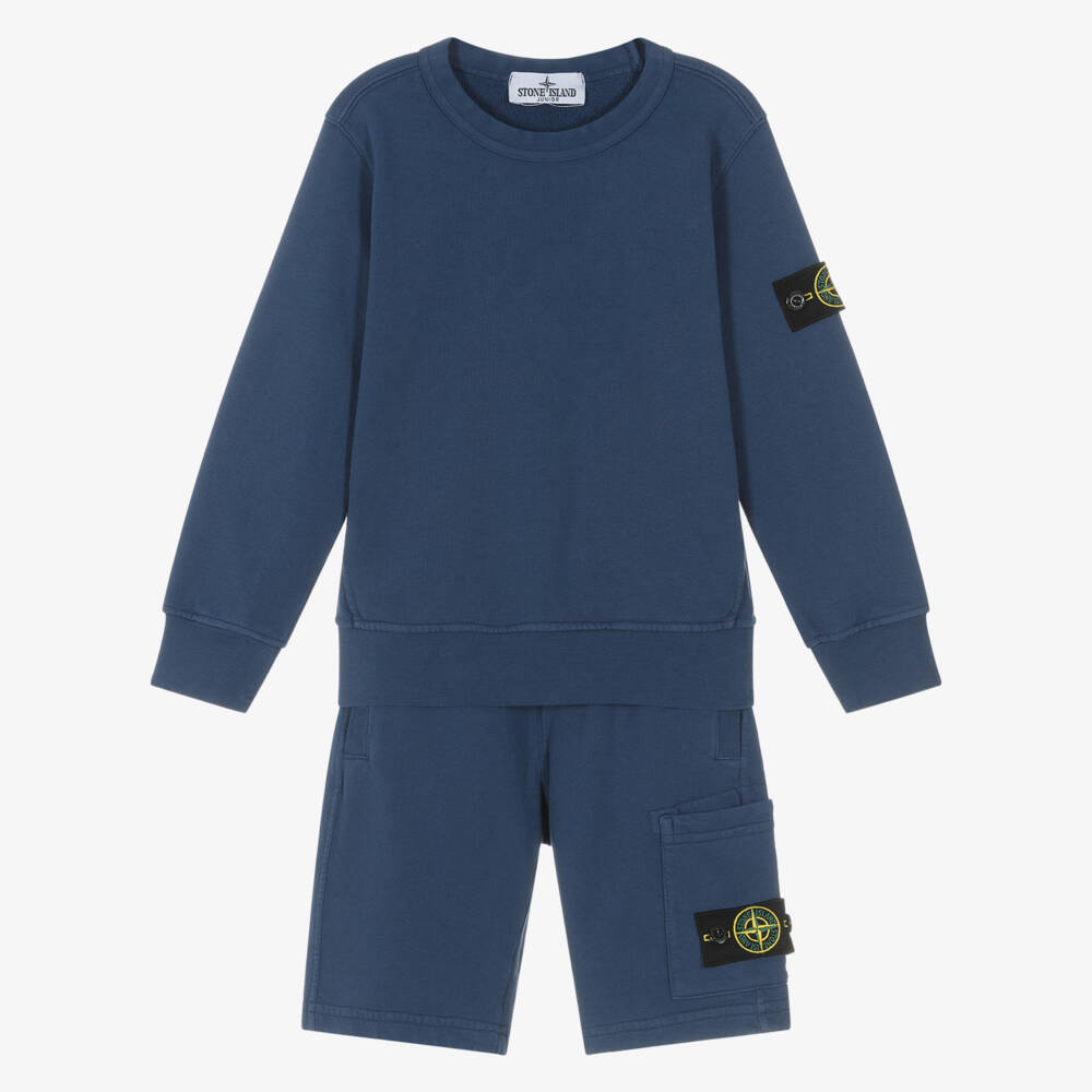 Stone Island Junior-طقم شورت قطن لون كحلي للأولاد | Childrensalon