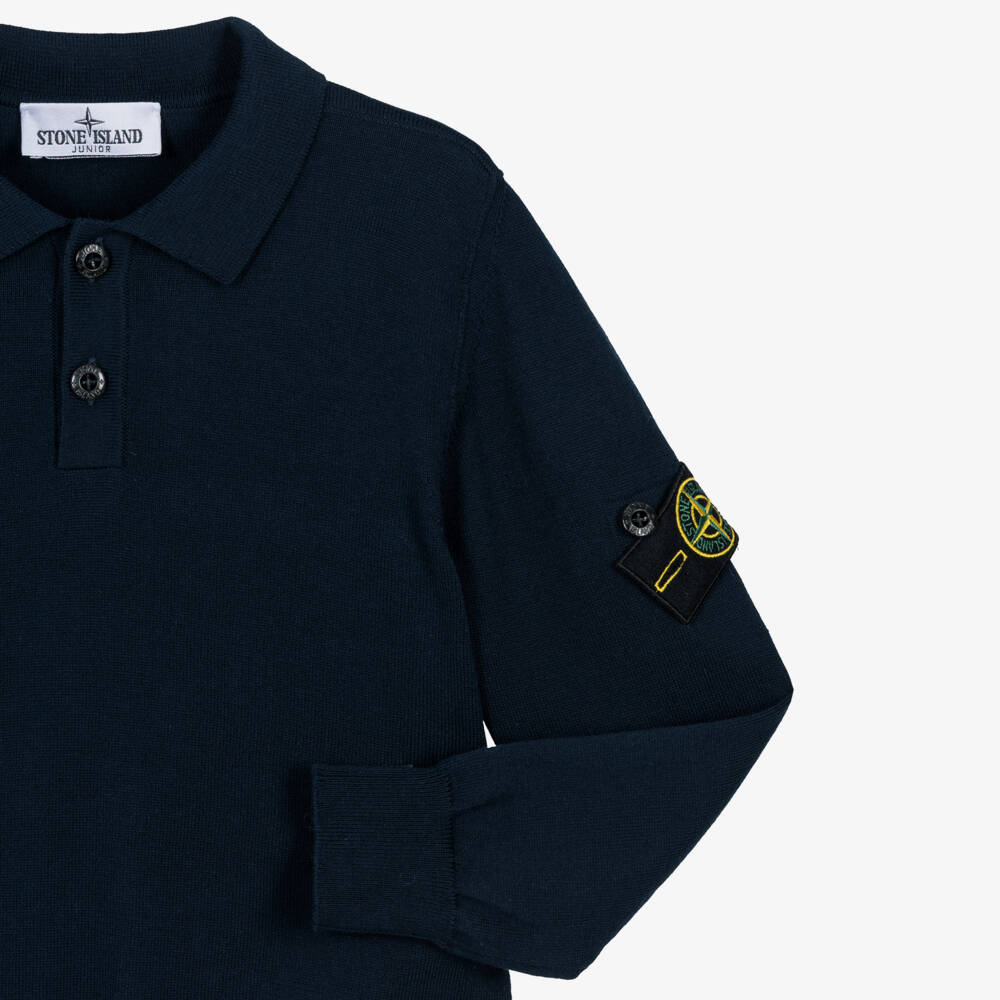 Stone Island Junior-توب بولو قطن محبوك لون كحلي للأولاد | Childrensalon